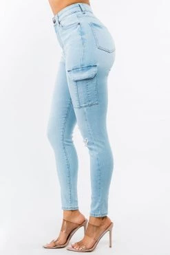 LOVE MODA High Waist Denim Cargo Pocket Skinny Jeans