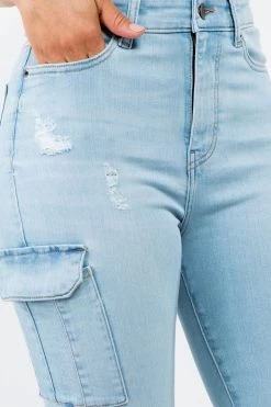 LOVE MODA High Waist Denim Cargo Pocket Skinny Jeans