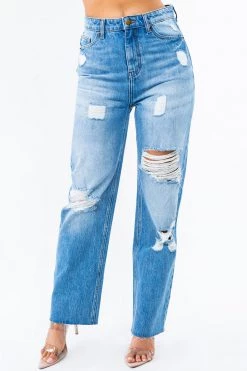 LOVE MODA High Rise Distressed Straight Jeans