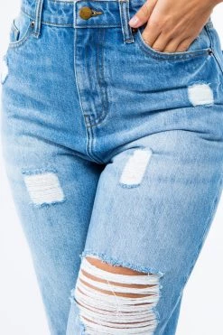 LOVE MODA High Rise Distressed Straight Jeans