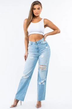 LOVE MODA High Rise Distressed Straight Jeans