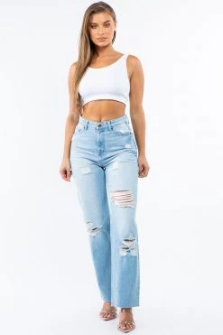 LOVE MODA High Rise Distressed Straight Jeans