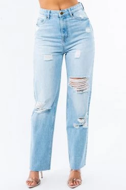 LOVE MODA High Rise Distressed Straight Jeans