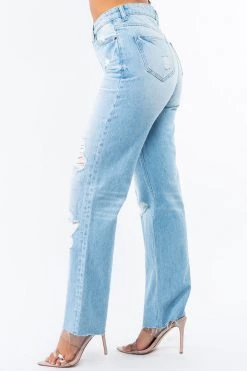 LOVE MODA High Rise Distressed Straight Jeans