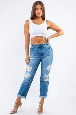 LOVE MODA High Rise Distressed Boyfriend Jeans