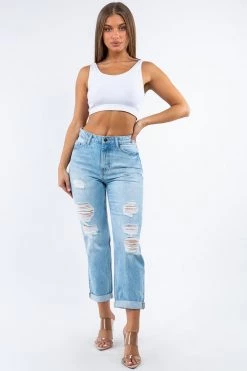 LOVE MODA High Rise Distressed Boyfriend Jeans