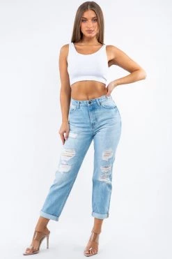 LOVE MODA High Rise Distressed Boyfriend Jeans