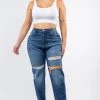 LOVE MODA High Rise Distressed Boyfriend Jeans - Plus Size