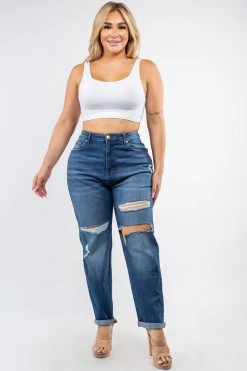 LOVE MODA High Rise Distressed Boyfriend Jeans - Plus Size