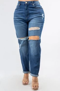 LOVE MODA High Rise Distressed Boyfriend Jeans - Plus Size