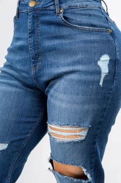LOVE MODA High Rise Distressed Boyfriend Jeans - Plus Size
