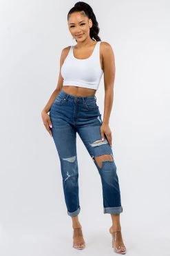LOVE MODA Premium Modal Fabric High Rise Destroyed Boyfriend Jeans