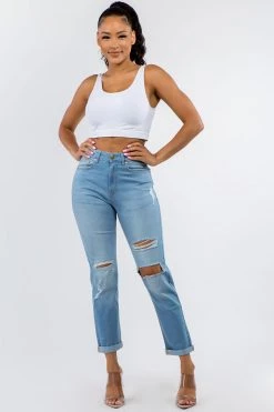 LOVE MODA Premium Modal Fabric High Rise Destroyed Boyfriend Jeans
