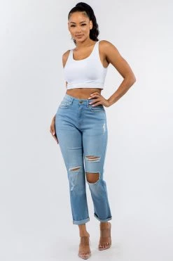 LOVE MODA Premium Modal Fabric High Rise Destroyed Boyfriend Jeans