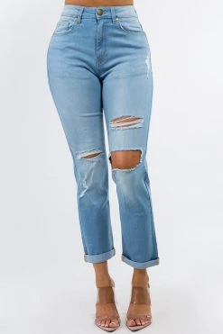 LOVE MODA Premium Modal Fabric High Rise Destroyed Boyfriend Jeans