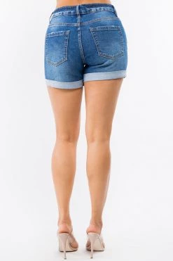 LOVE MODA NEW ARRIVALS High Waist Roll Hem Slim Denim Shorts