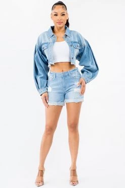 LOVE MODA NEW ARRIVALS High Waist Roll Hem Slim Denim Shorts