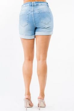 LOVE MODA NEW ARRIVALS High Waist Roll Hem Slim Denim Shorts
