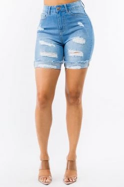 LOVE MODA High Waist Roll Hem Distressed Denim Shorts NEW ARRIVALS