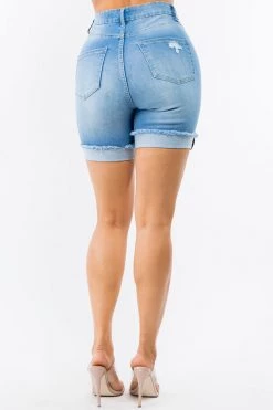 LOVE MODA High Waist Roll Hem Distressed Denim Shorts NEW ARRIVALS