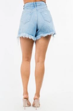 LOVE MODA NEW ARRIVALS High Waist Fringed Hem Denim Shorts