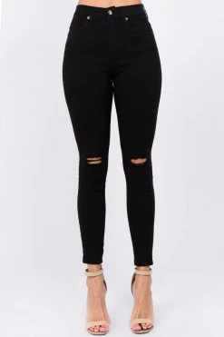 LOVE MODA High Waist Knee Slit Super Stretch Premium Fabric Skinny Jeans