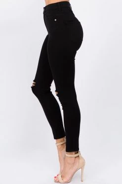 LOVE MODA High Waist Knee Slit Super Stretch Premium Fabric Skinny Jeans