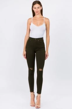 LOVE MODA High Waist Knee Slit Super Stretch Premium Fabric Skinny Jeans