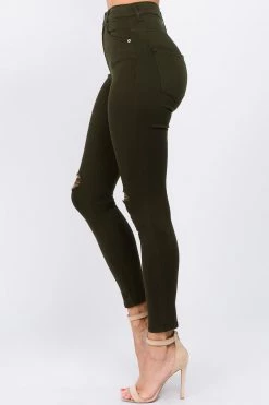 LOVE MODA High Waist Knee Slit Super Stretch Premium Fabric Skinny Jeans