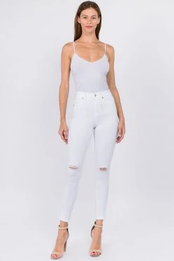 LOVE MODA High Waist Knee Slit Super Stretch Premium Fabric Skinny Jeans