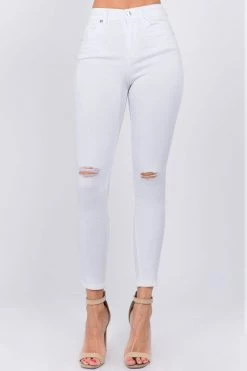 LOVE MODA High Waist Knee Slit Super Stretch Premium Fabric Skinny Jeans