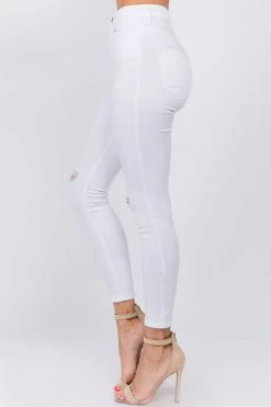 LOVE MODA High Waist Knee Slit Super Stretch Premium Fabric Skinny Jeans