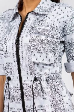 LOVE MODA NEW ARRIVALS Bandana Print Cargo Slim Stretch Jumpsuit