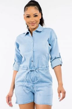 LOVE MODA Slim Fit Fitted Button Up Denim Romper NEW ARRIVALS