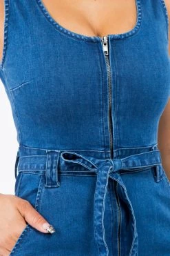 LOVE MODA Denim Wide Leg Sleeveless Denim Jumpsuit