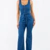 LOVE MODA Denim Wide Leg Sleeveless Denim Jumpsuit