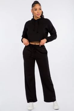 LOVE MODA Fleece Long Sleeve Crop Hoodie - Dark Colors