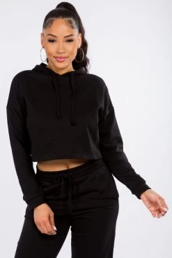 LOVE MODA Fleece Long Sleeve Crop Hoodie - Dark Colors