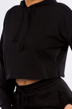 LOVE MODA Fleece Long Sleeve Crop Hoodie - Dark Colors