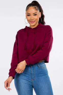 LOVE MODA Fleece Long Sleeve Crop Hoodie - Dark Colors