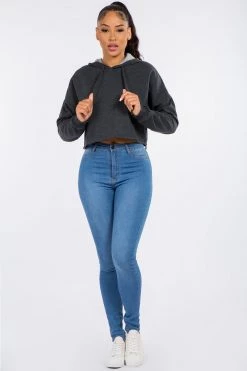 LOVE MODA Fleece Long Sleeve Crop Hoodie - Dark Colors