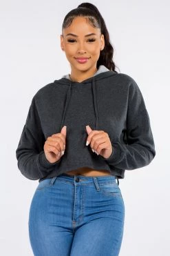 LOVE MODA Fleece Long Sleeve Crop Hoodie - Dark Colors