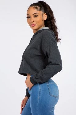 LOVE MODA Fleece Long Sleeve Crop Hoodie - Dark Colors