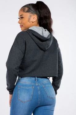 LOVE MODA Fleece Long Sleeve Crop Hoodie - Dark Colors