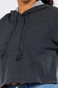 LOVE MODA Fleece Long Sleeve Crop Hoodie - Dark Colors