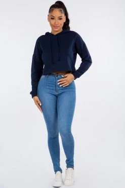 LOVE MODA Fleece Long Sleeve Crop Hoodie - Dark Colors