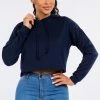 LOVE MODA Fleece Long Sleeve Crop Hoodie - Dark Colors