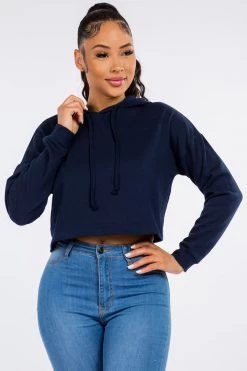 LOVE MODA Fleece Long Sleeve Crop Hoodie - Dark Colors