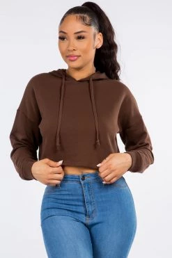 LOVE MODA Fleece Long Sleeve Crop Hoodie - Dark Colors