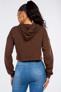 LOVE MODA Fleece Long Sleeve Crop Hoodie - Dark Colors